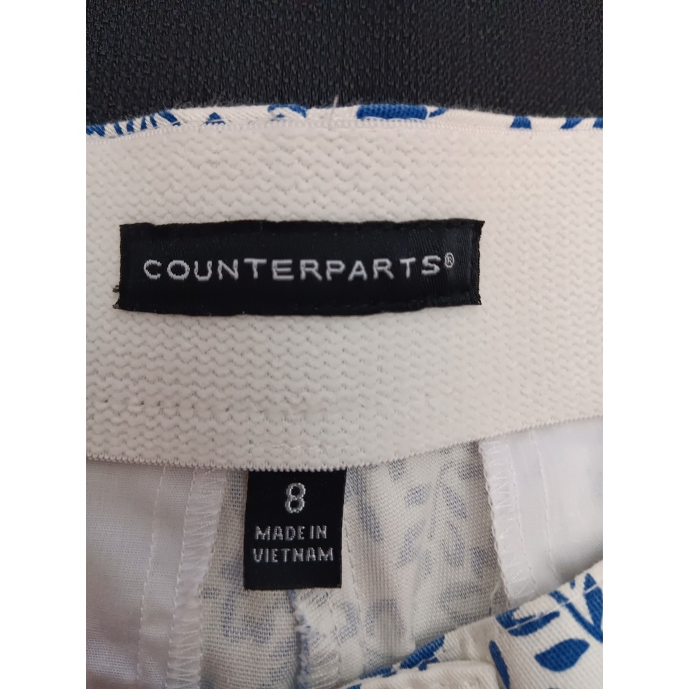 Nautical Blue White Floral Wide Leg Cropped Pants Summer Trouser 31 Waist - Picture 10 of 12